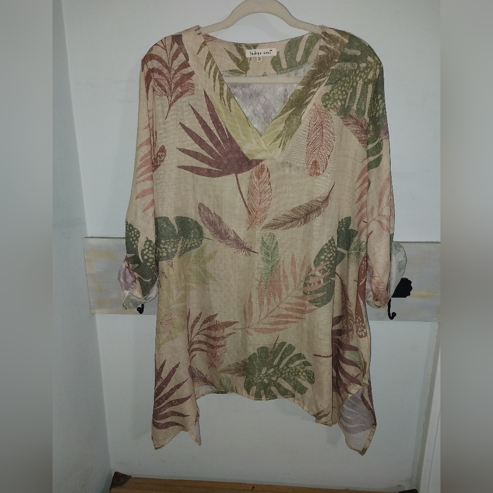 Indigo Soul Leaf Print Tunic Top Size XL
